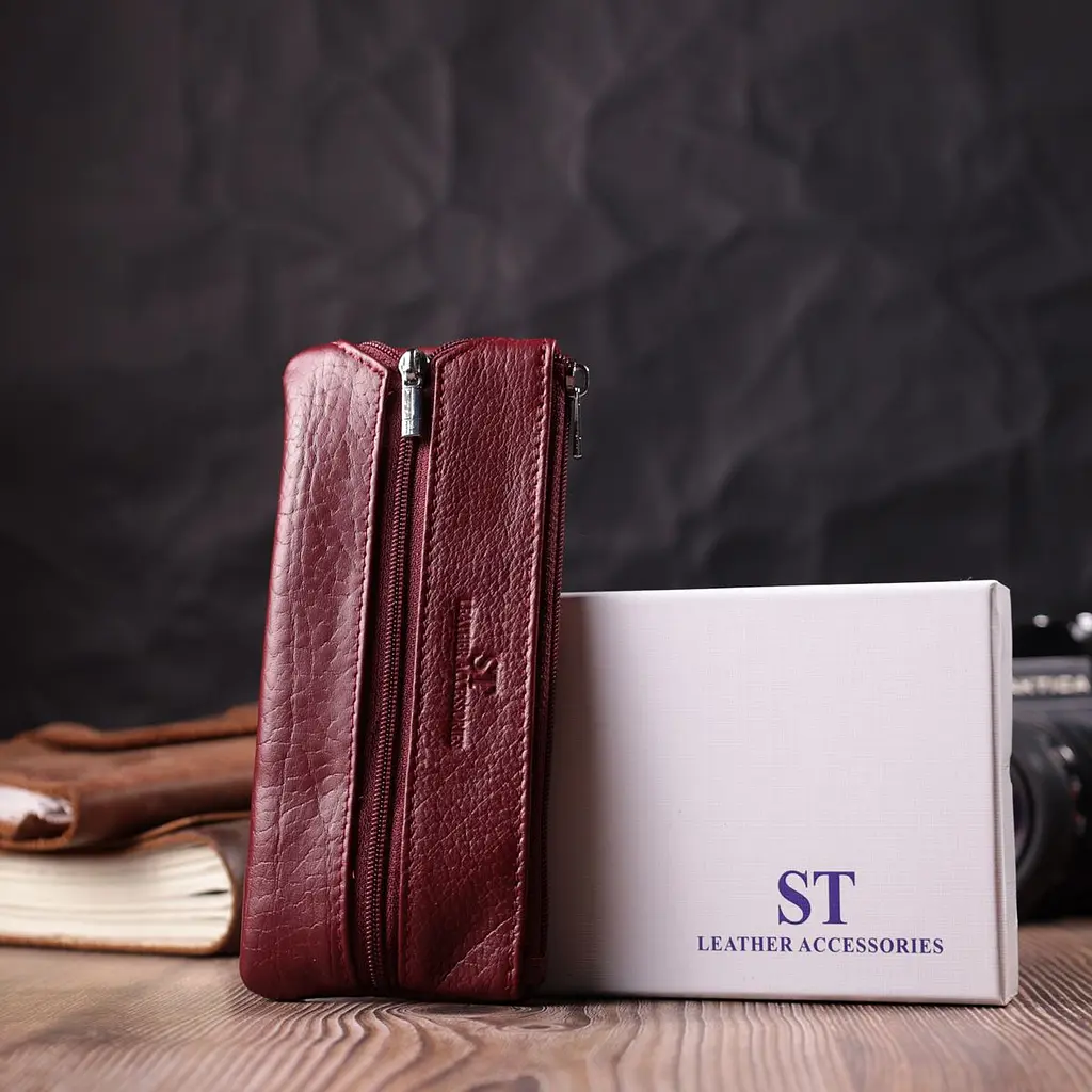 Шкіряна ключниця на блискавці ST Leather 22558 бордова - фото 10