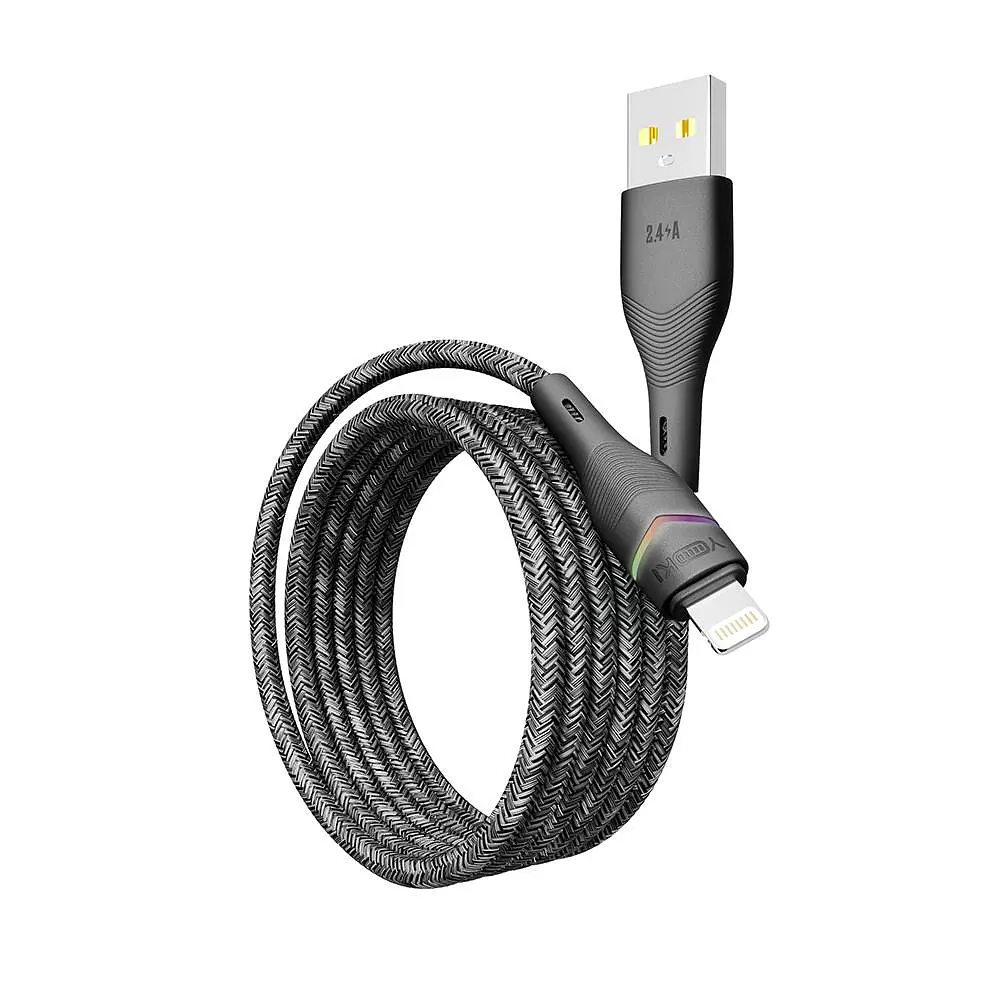Кабель для заряджання та обміну даними Yoki YK-RG24 RGB Series USB/Lightning 12W 2.4A/5V 1.2 м Чорний - фото 5