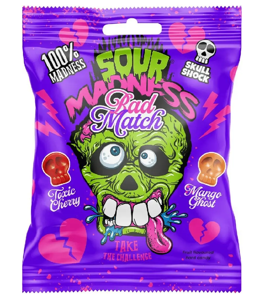 Кислі льодяники Sour Madness Bad Match Skull Shock 60г