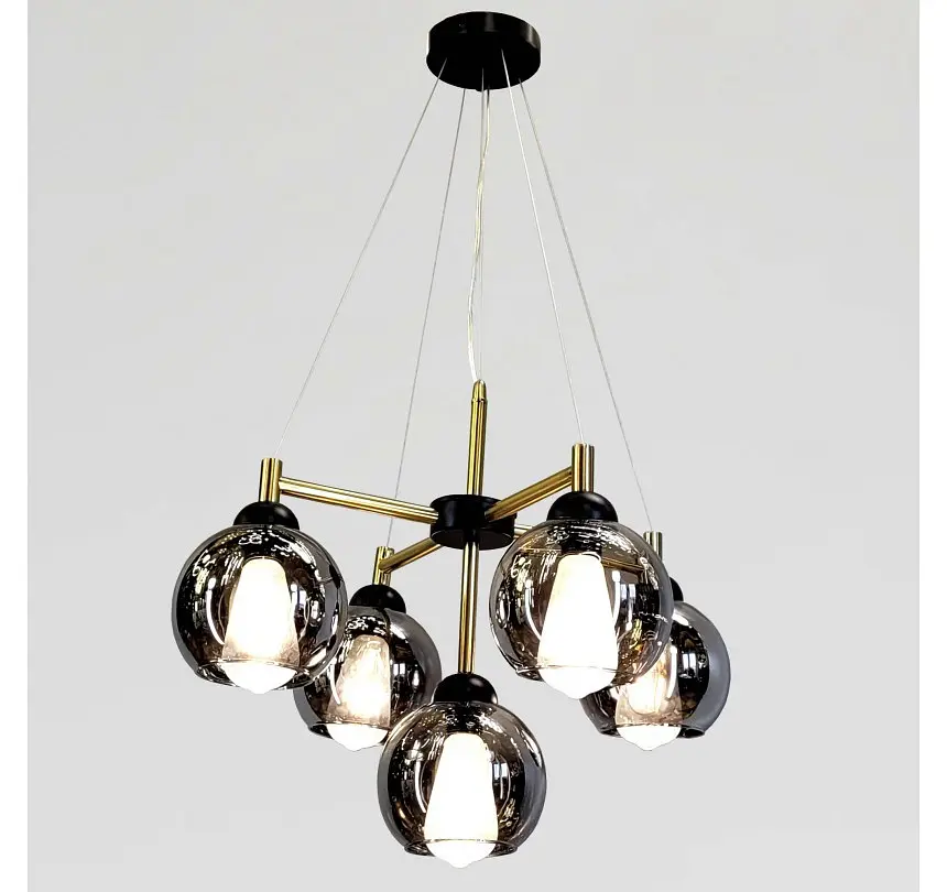 Підвісна люстра Artlight 7020/5 з п’ятьма графітовими скляними плафонами E27, чорний і латунь, від 12-19 м² - фото 3