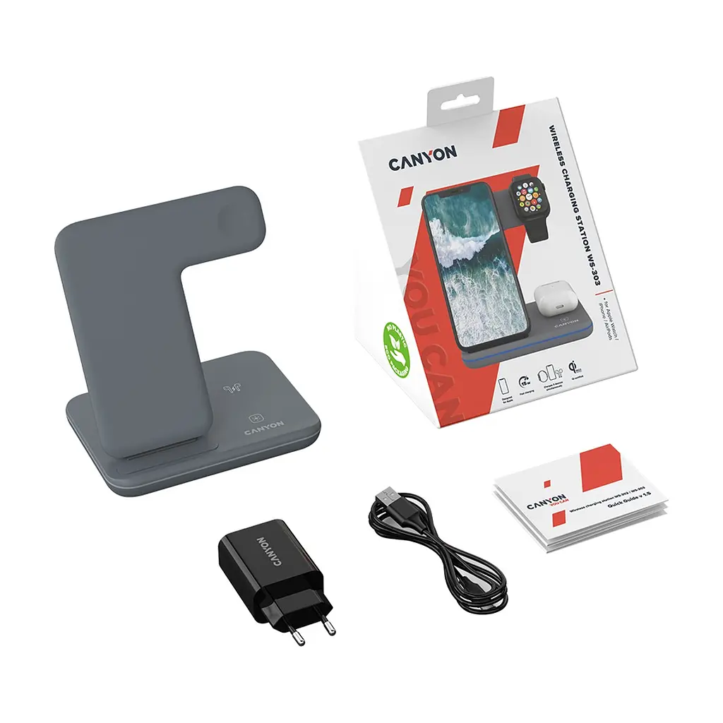 Зарядний пристрій Canyon WS-303, 3in1 Wireless Dark Grey (CNS-WCS303DG) - фото 8