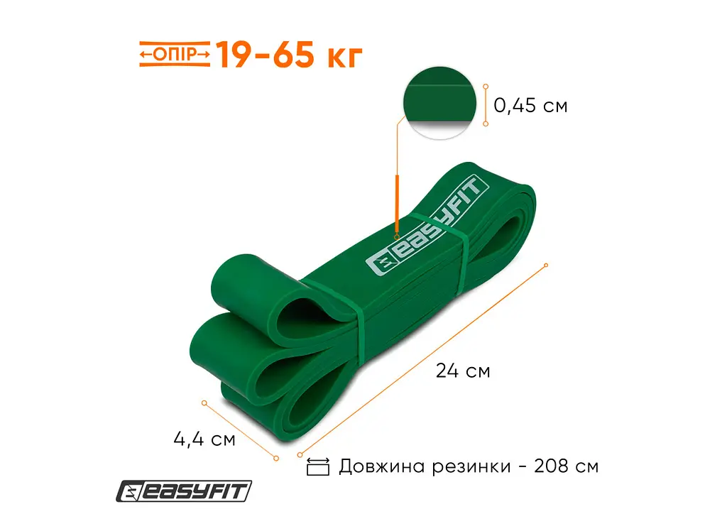 Резиновая петля-эспандер Easyfit Origin 19-65 кг резинка для подтягиваний, фитнеса и тренировок Зеленая (EF-2654-5) - фото 9