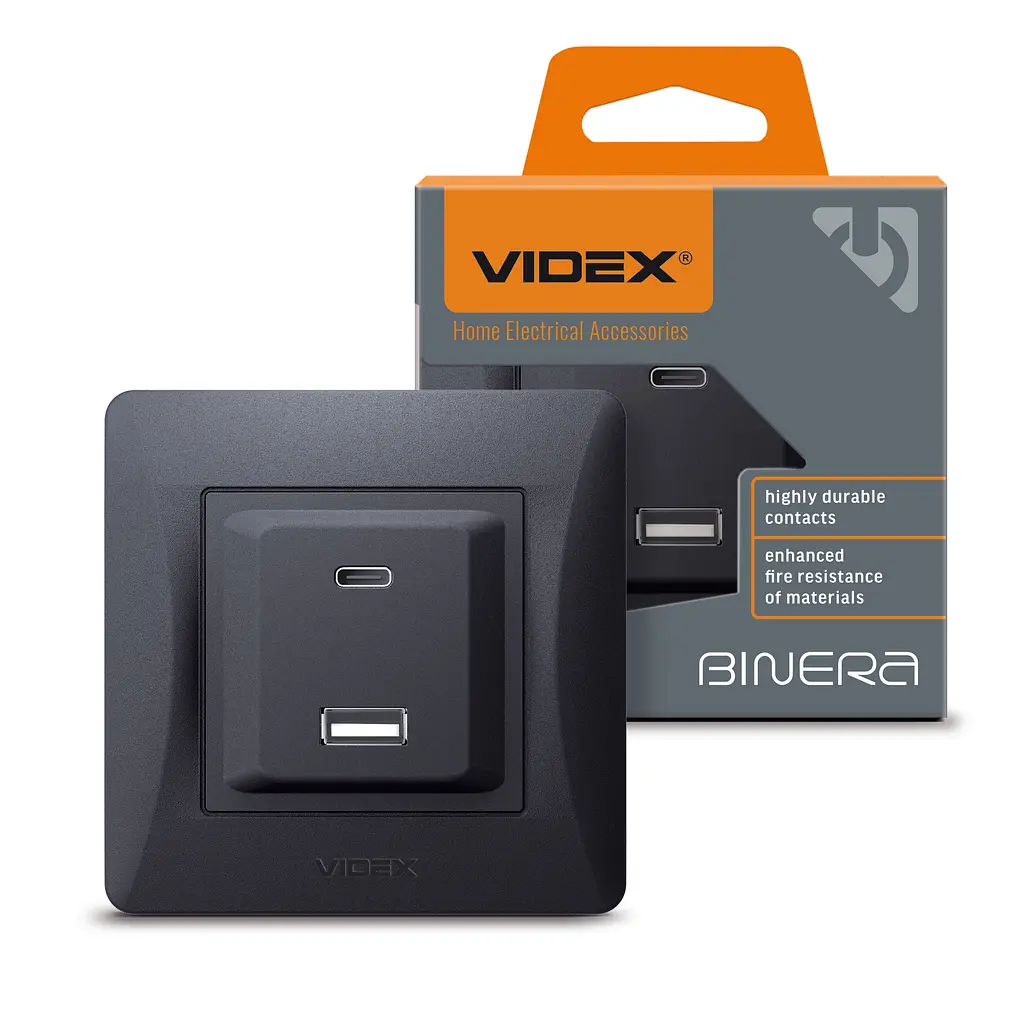 Розетка USB-A + USB-C PD20W чорний графіт VIDEX BINERA VIDEX (28200-000)