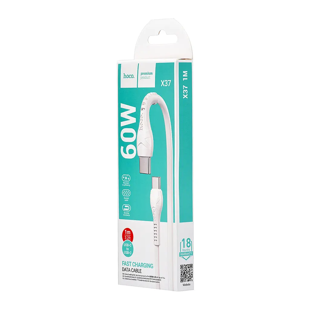 Кабель Hoco X37 Cool power 60W charging data cable Type-C to Type-C Белый - фото 2
