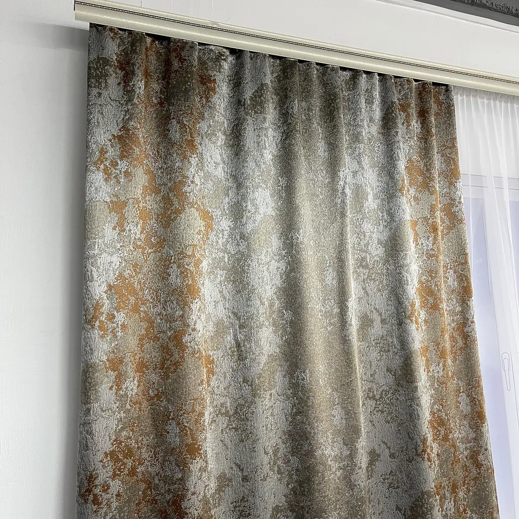 Жакардові мармурові штори сіро-бронзового кольору 2шт. 150х270 з білим шифоновим тюлем 400х270, на т ALBO pbe0052754 - фото 8
