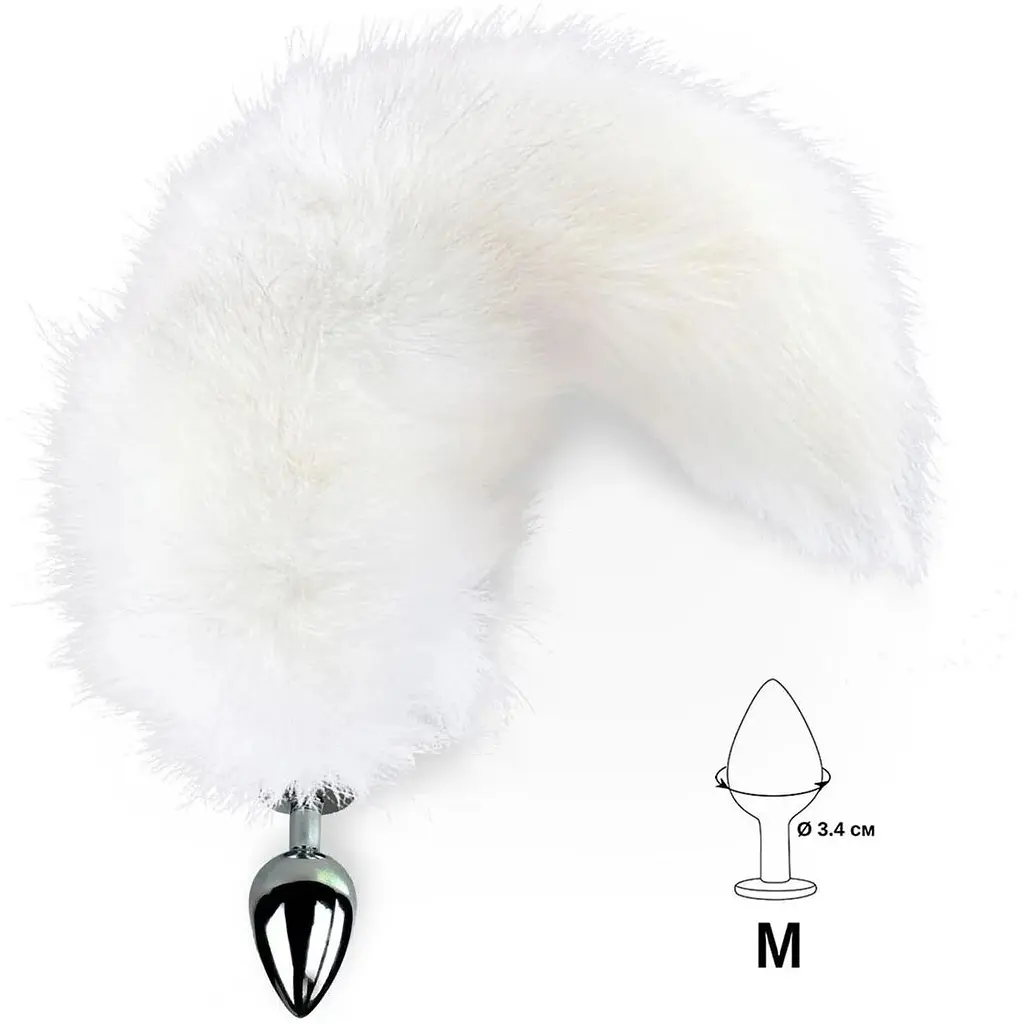 Металева анальна пробка з хвостом із натурального хутра Art of Sex size M White fox - фото 2
