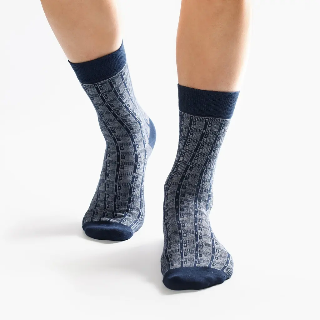 Носки с принтом карты высокие бесшовные качественные ORGANIC cotton JILL ANTONY Синий, 44-45 - фото 3