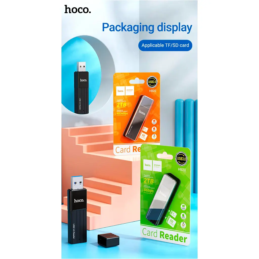 Зчитувач флеш-карт HOCO USB3.0 to microSD, microSDHC, microSDXC, SD, SDHC, SDXC, HB20 Black (6931474735218) - фото 8
