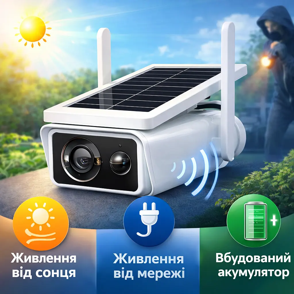 Автономна вулична Wi-Fi камера на сонячній батареї IP Solar беспровідна з акумуляторами 2×3350 мАг - фото 4