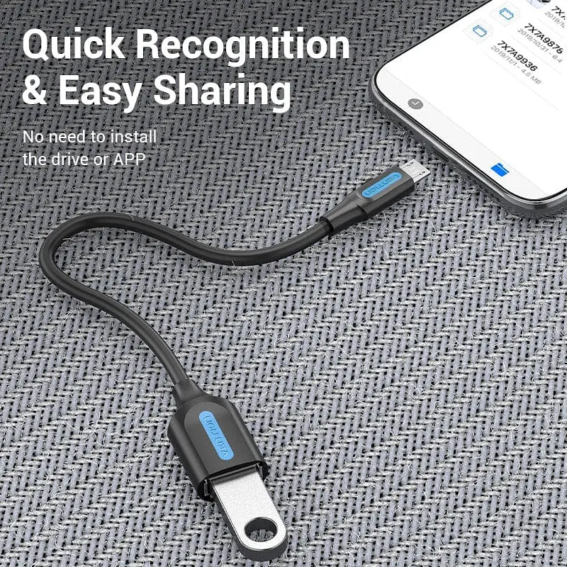 Переходник USB 2.0 Micro BM --> USB AF (OTG) 0.15 м, PVC Vention черный - фото 5