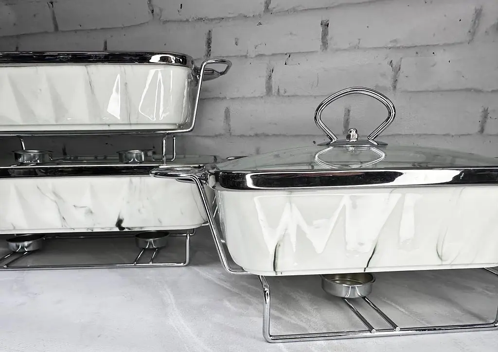 Набір з 3-х мармітів керамічних прямокутних Kitchen з кришками із скла Біло Сріблястий - фото 9