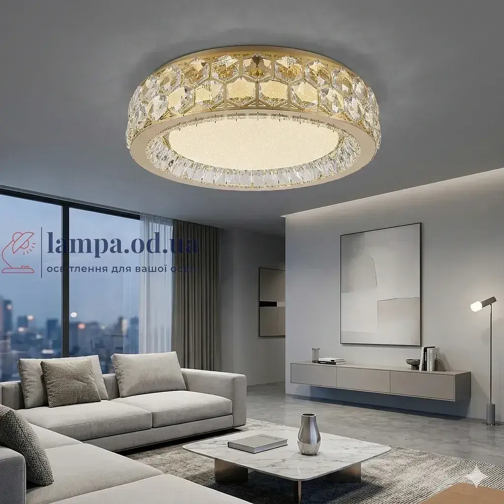 Стильна стельова LED-люстра з кришталем для вітальні Linisoln 3218-600 FG золото 160 Вт 60 см до 22 м2