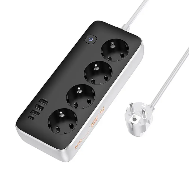 Подовжувач Hoco AC21 Sunlight 4-bit 1C/3A/4xSocket 3m Black - фото 4