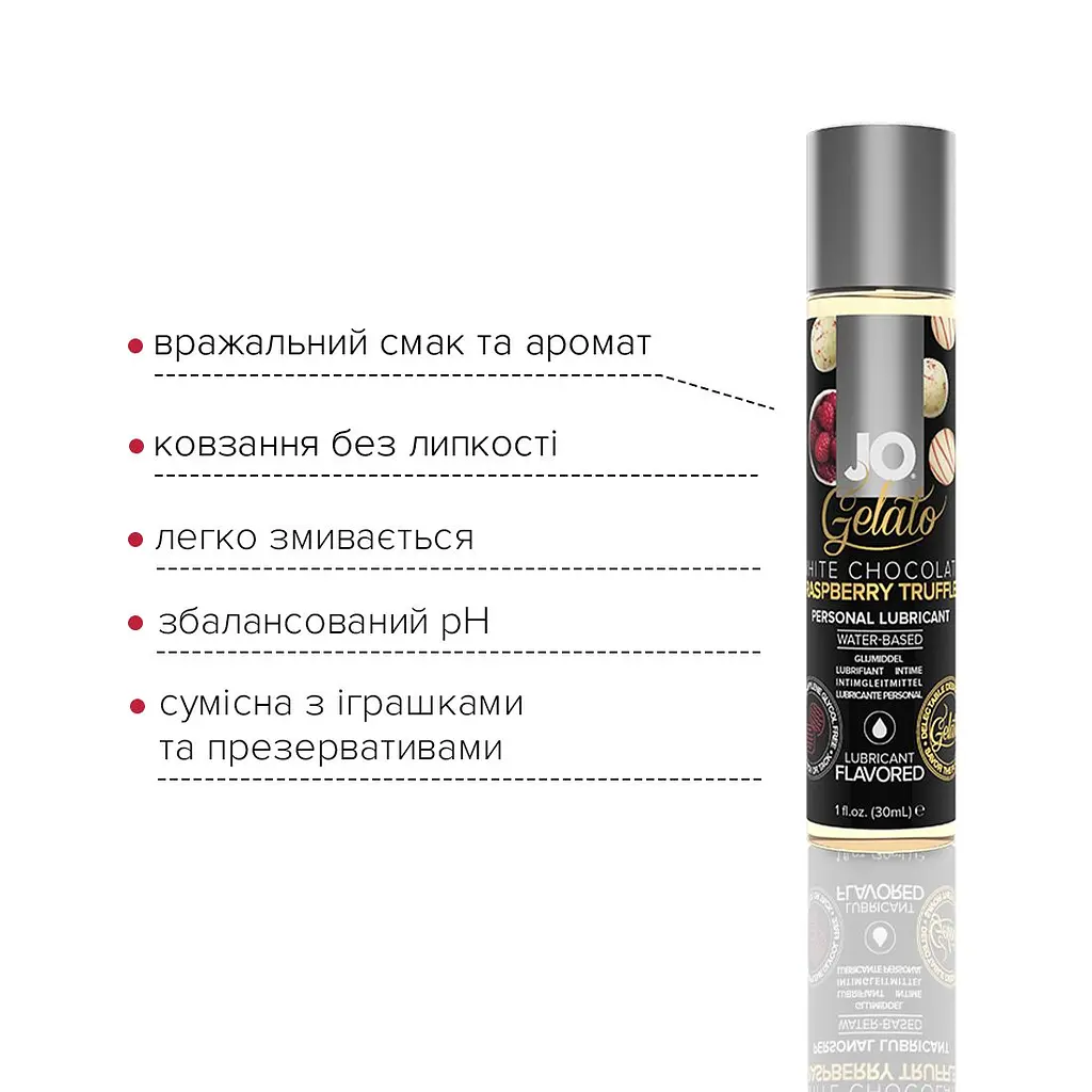 Змазка на водній основі JO GELATO White Chocolate Raspberry (30 мл) без цукру та парабенів - фото 3