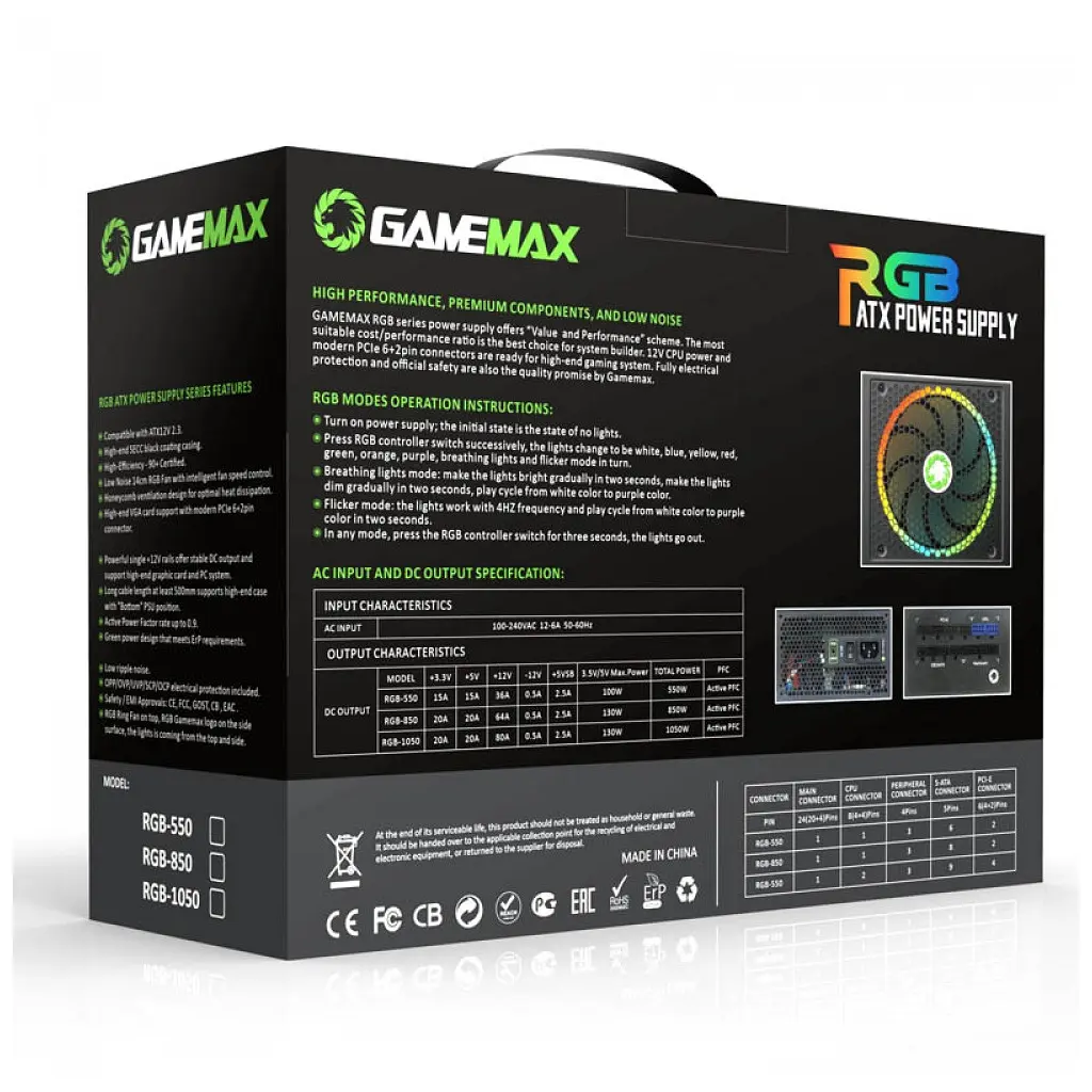 Блок питания Gamemax 1050W 80 Gold ARGB (RGB-1050 PRO) - фото 2