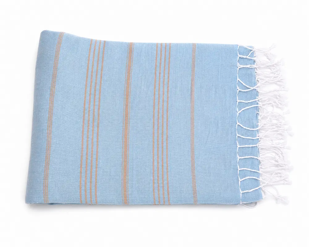 Рушник пештемаль Turkey Towel 100х180 см легкий великий для пляжу басейну бані сауни підстилка на дачу пікнік природу відпустку море Organik блакитний смужка беж - фото 4