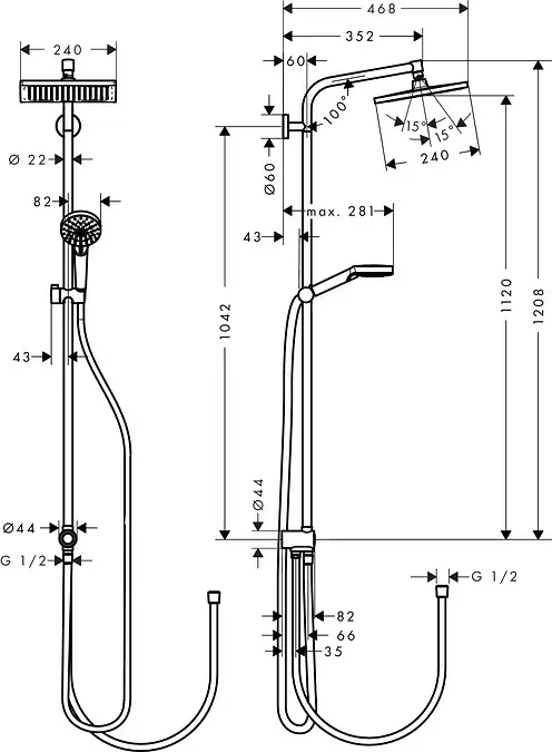 Душова система Hansgrohe Crometta E 240 1jet Showerpipe Reno EcoSmart 27289000, Хром - фото 2