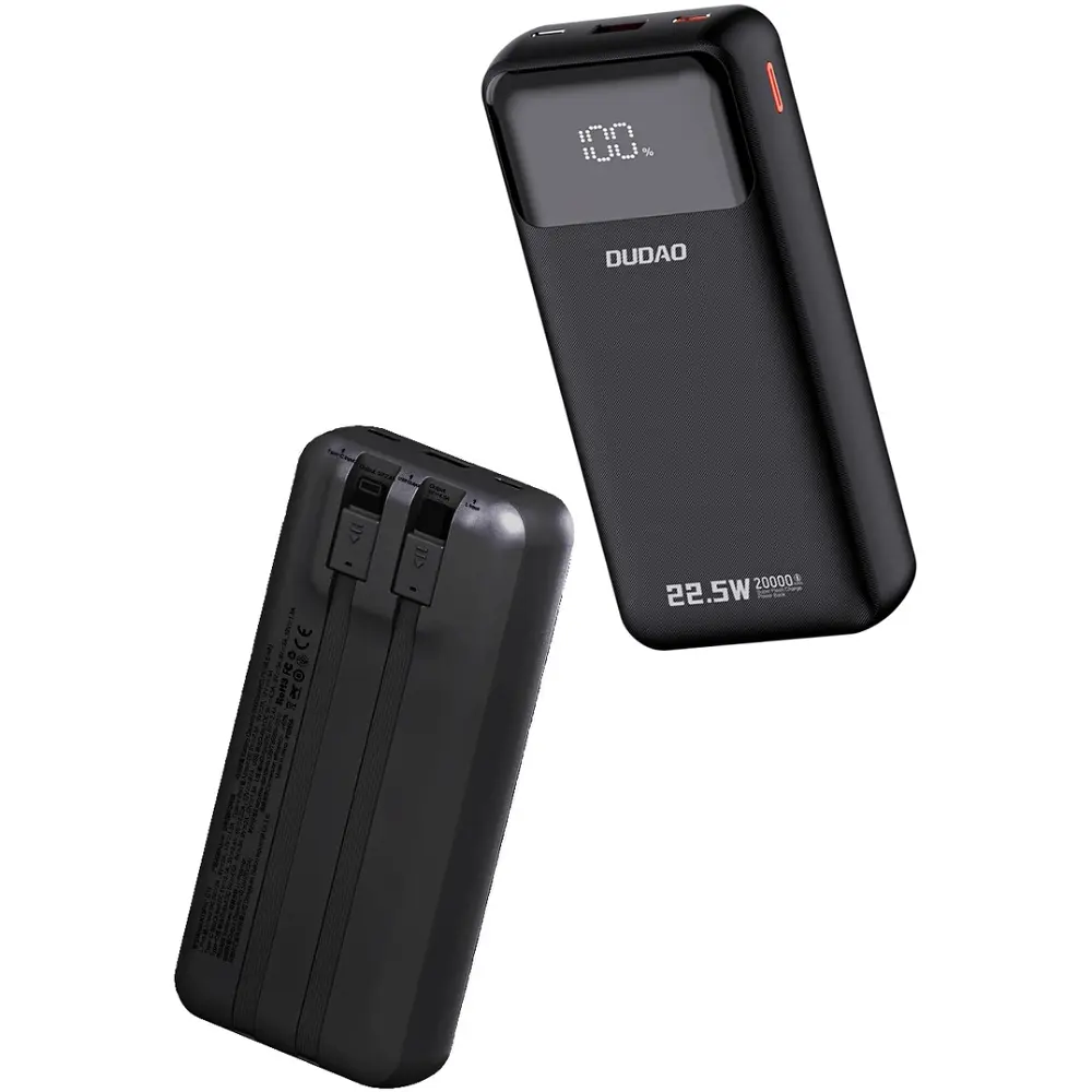 УМБ Dudao 20000mAh K15 Pro 22,5W PD USB-A,USB-C In/Out,with built-in USB-C/Lightning cables Black - фото 2