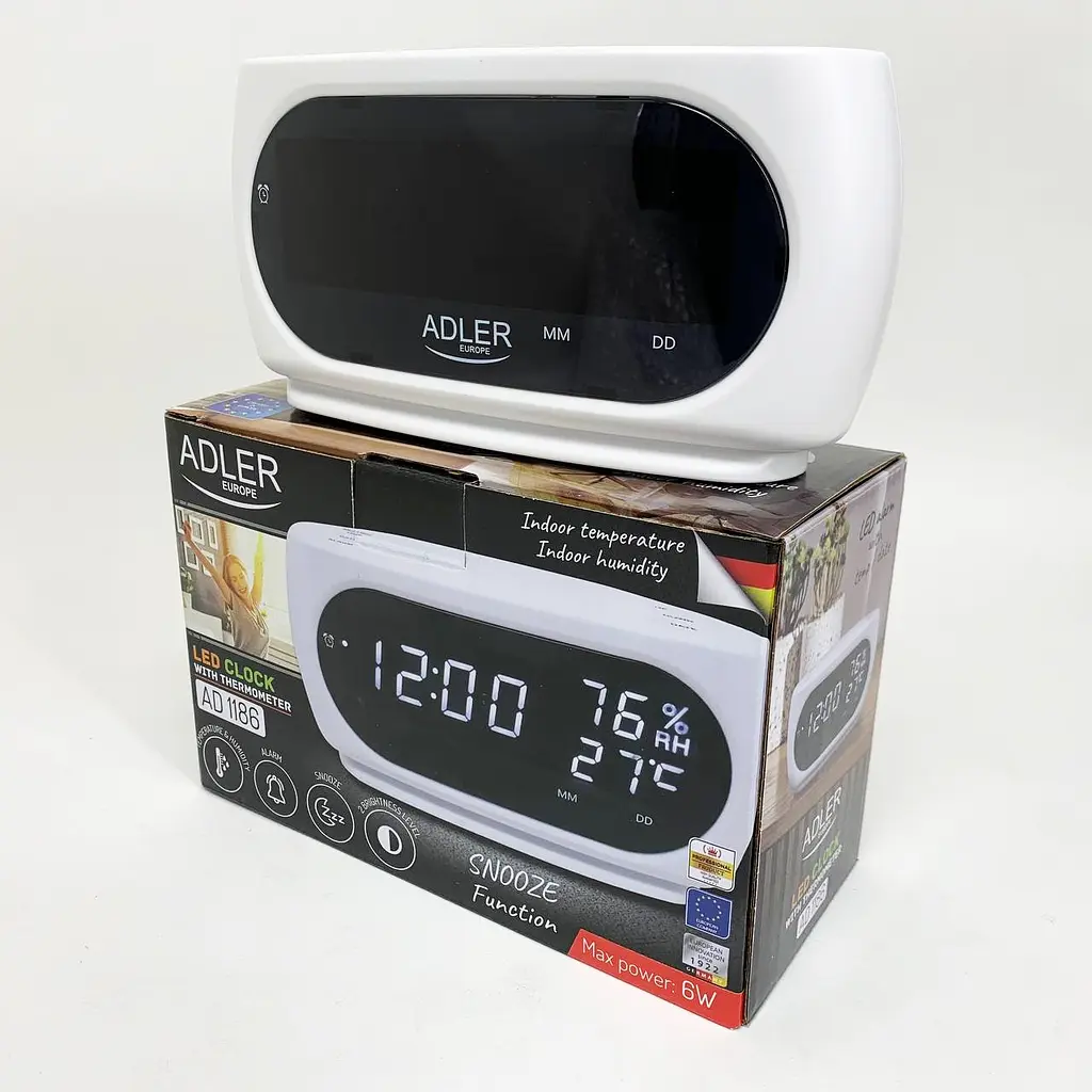 Настільний LED-годинник Adler AD 1186 White з метеостанцією - фото 2