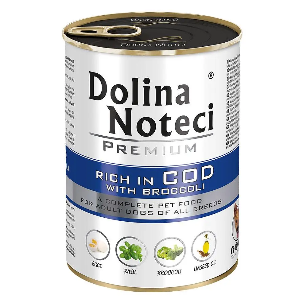 Вологий корм для собак Dolina Noteci Premium з тріскою та брокколі банка 400 г
