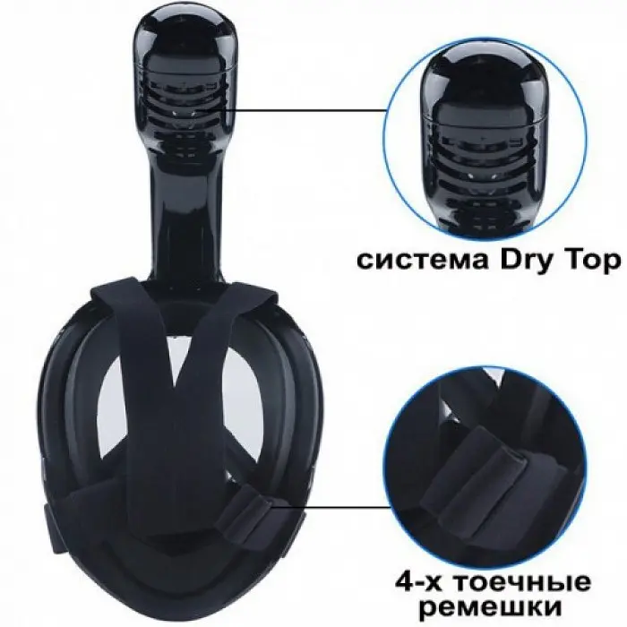 Повнолицева маска для плавання FREE BREATH (S/M) M2068G з кріпленням для камери Чорний - фото 6