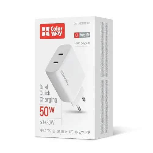 Мережевий зарядний пристрій White 50 Вт GaN ColorWay teh0028600 - фото 2