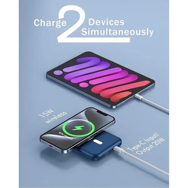 Портативний зарядний пристрій Podoru Magsafe 5000 mAh Wireless з кабелем Type-C PD 20W Mini Fast Charging Input Mag-safe - фото 6