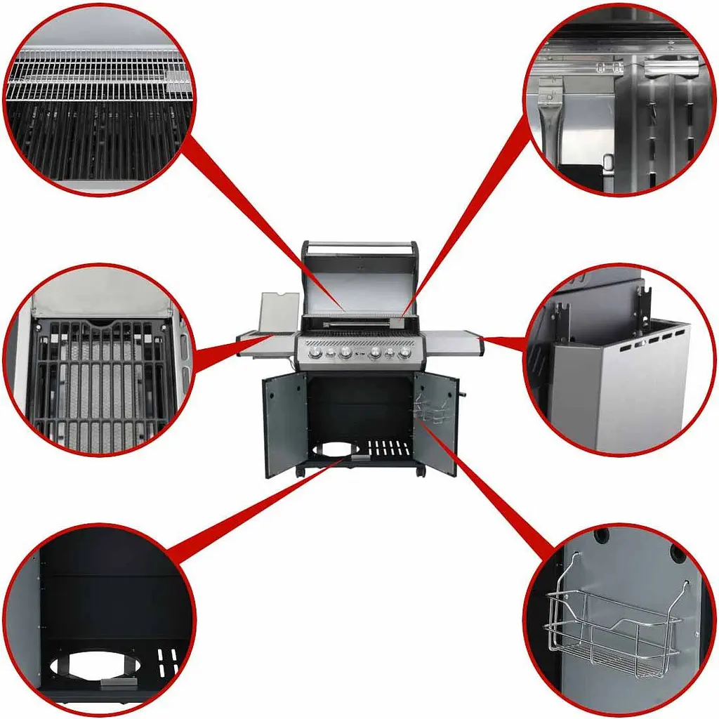 Газовий гриль Santos S-418 Black з бічним і заднім пальником чорний (900297) - фото 12