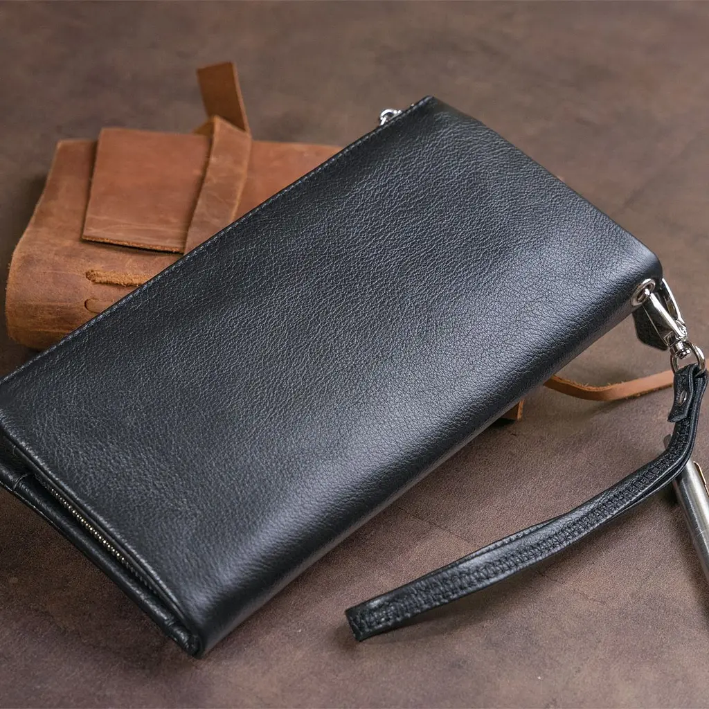 Гаманець-клатч зі шкіри з кишенею для мобільного ST Leather 19310 чорний - фото 9