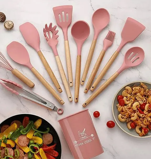Набор кухонных принадлежностей Edenberg Silicone kitchen utensils set 12 предметов Розовый - фото 7