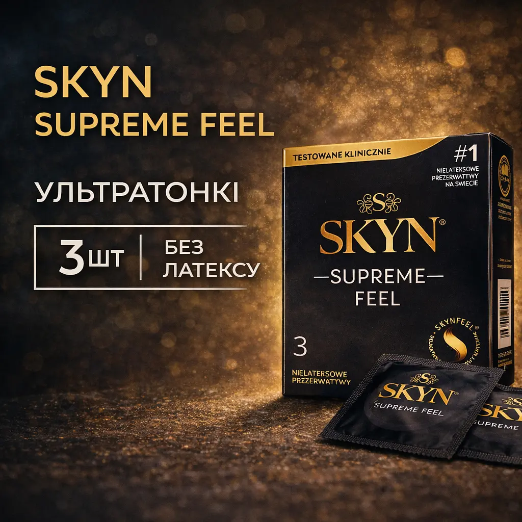 Презервативи SKYN Supreme Feel 3 шт безлатексні, гладкі контрацептиви з поліізопрену для чуттєвих природних відчуттів