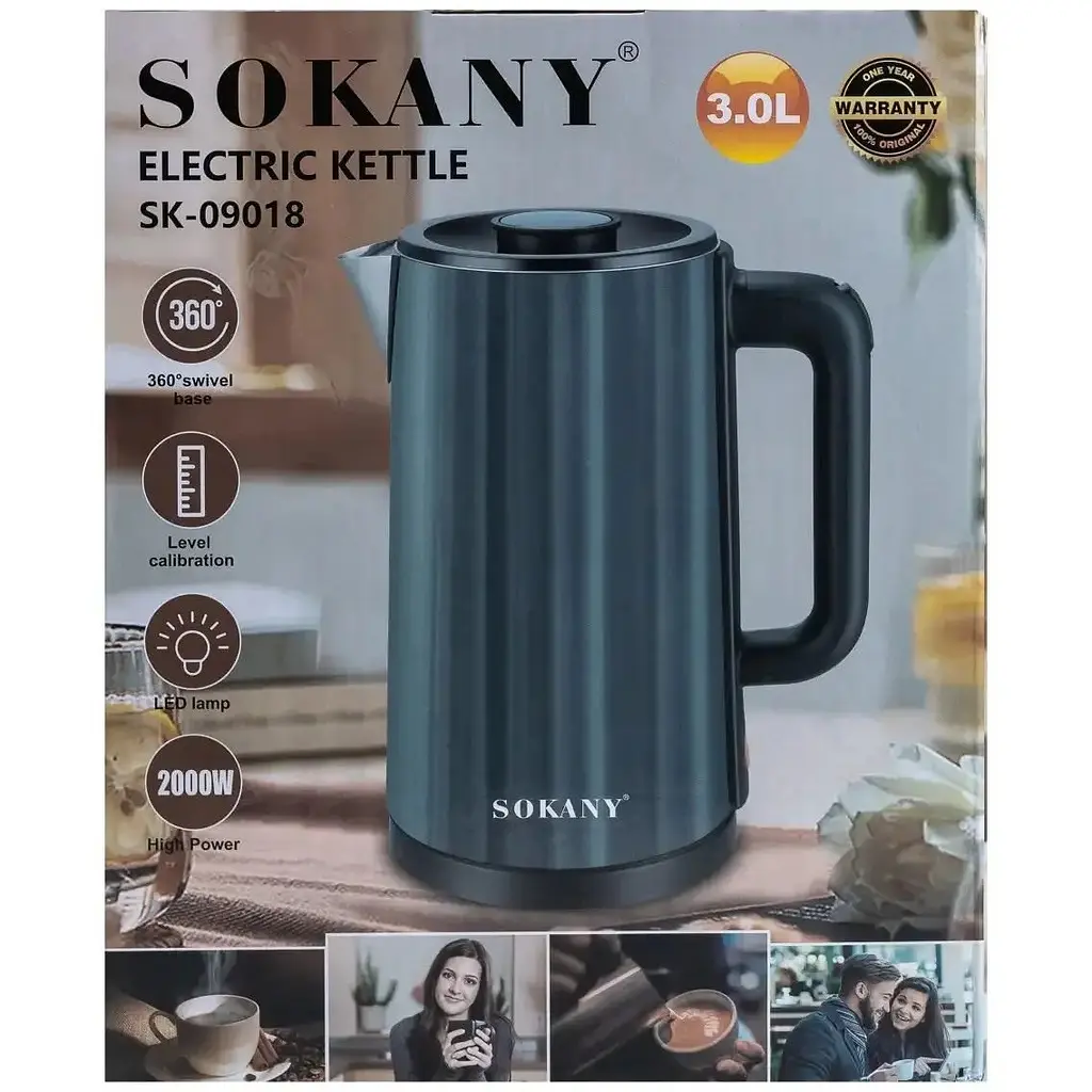 Електрочайник з обертанням на 360° Sokany SK-09018 дисковий із фільтром 3л 2000 Вт Малахіт - фото 6
