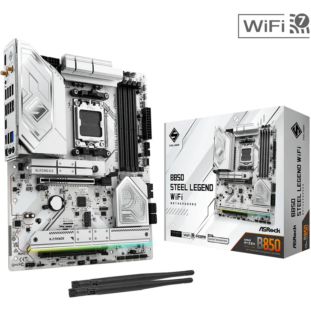 ASRock B850 Steel Legend WiFi (AM5/B850, 4*DDR5, 2xPCIex16, HDMI, 4xSATA,4xM.2, 2.5GLan, ATX) - фото 5