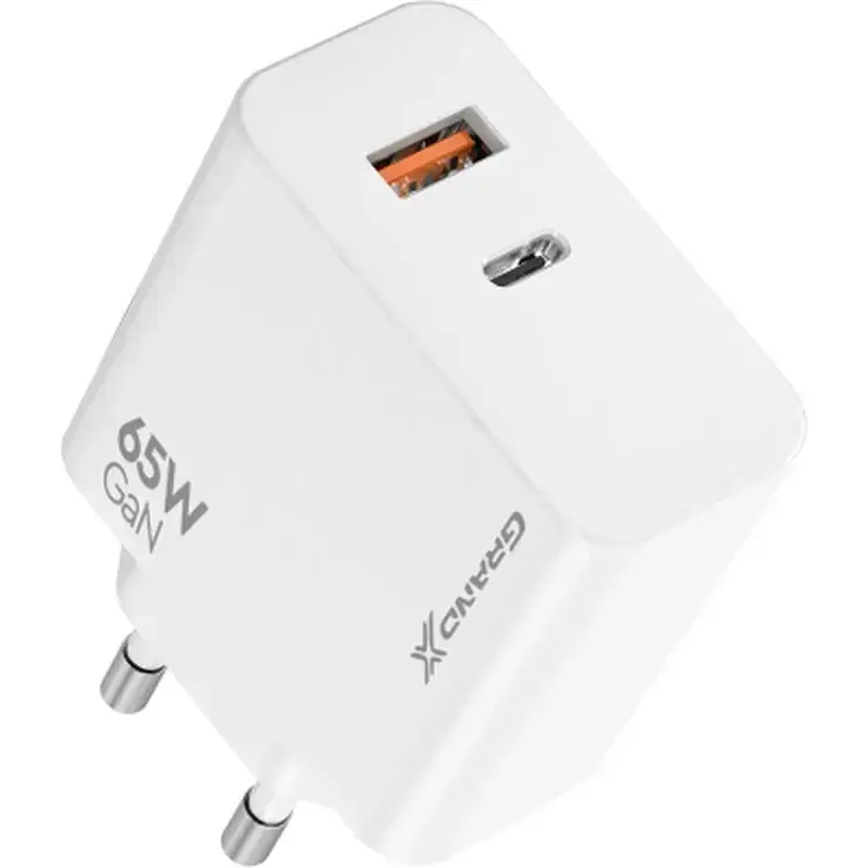 Зарядний пристрій Grand-X GaN 1xUSB-C + 1xUSB 65W PD3.0 QC4.0 AFC SCP FCP white (CH-960W) - фото 2