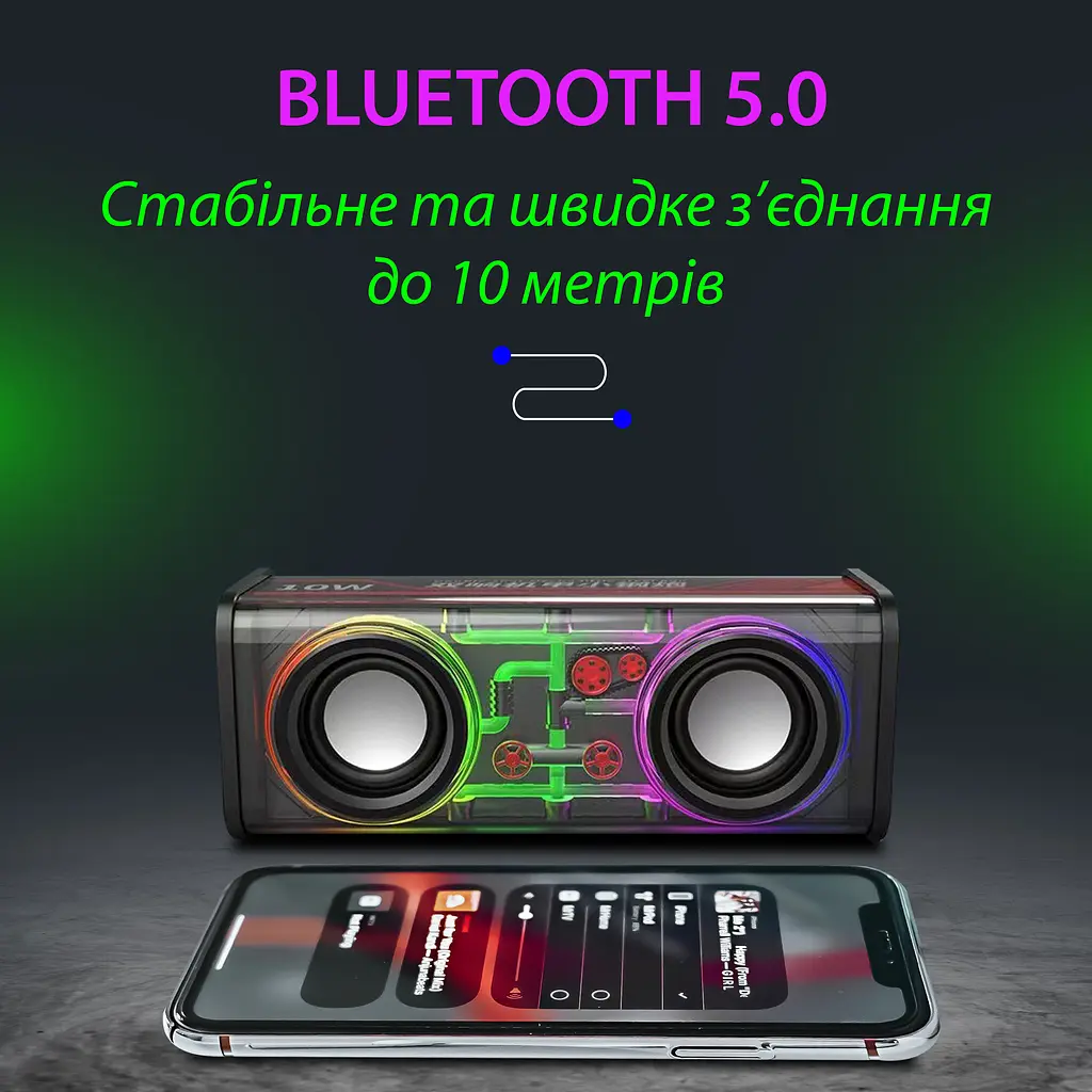 Портативная колонка Smart X V8B V8 BT/TF/USB/TWS 10 Вт, черный - фото 6