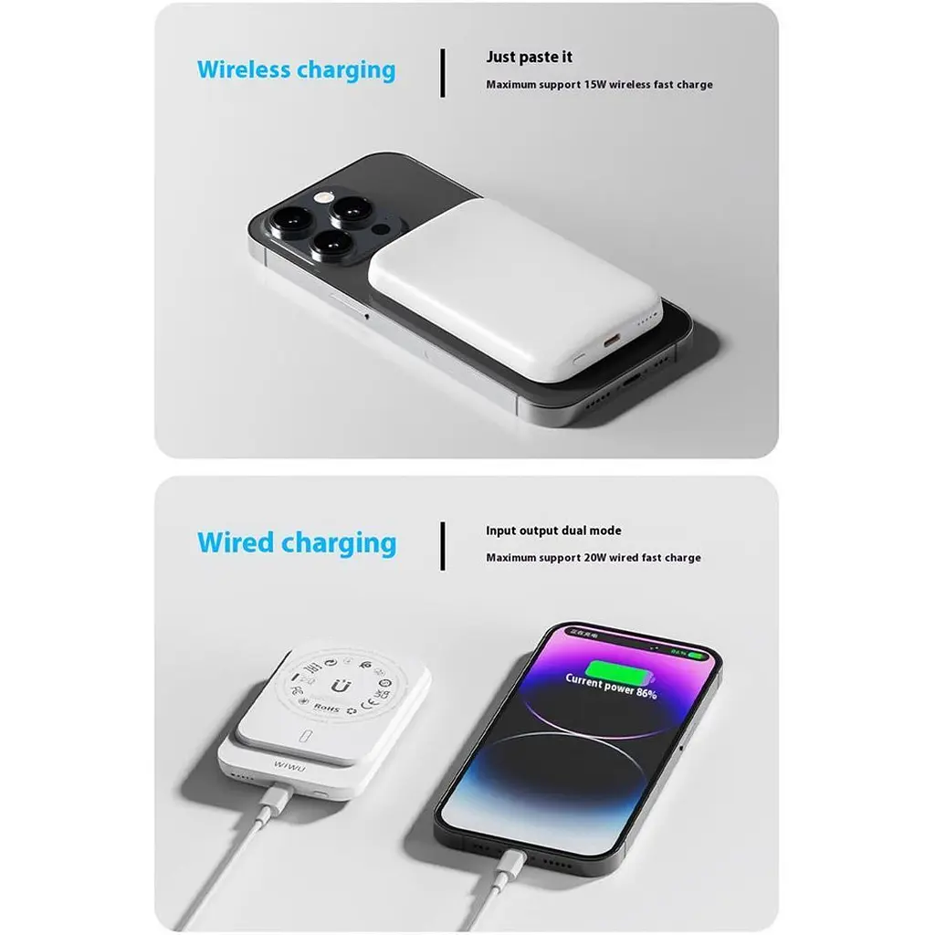 Зовнішній акумулятор WiWU Magnetic Wi-P037 5000mAh White [161225] - фото 7