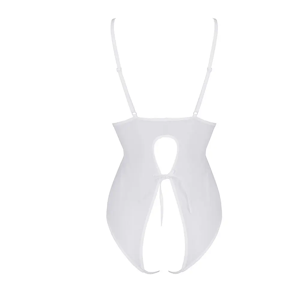 Боді з ажурним декором та відкритим кроком Passion URSULA BODY S/M, white - фото 4
