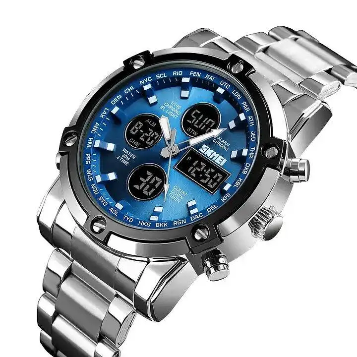Наручний годинник чоловічий Skmei 1389 Silver - Blue, 1389BU (12321) - фото 3