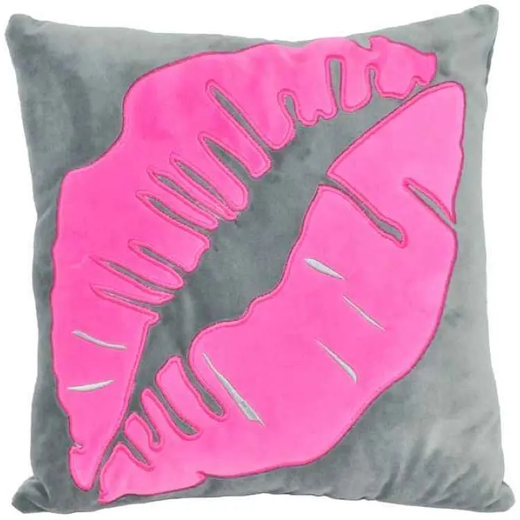 Подушка TIGRES Pink lips 33*33*1см сірий арт.ПД-0369
