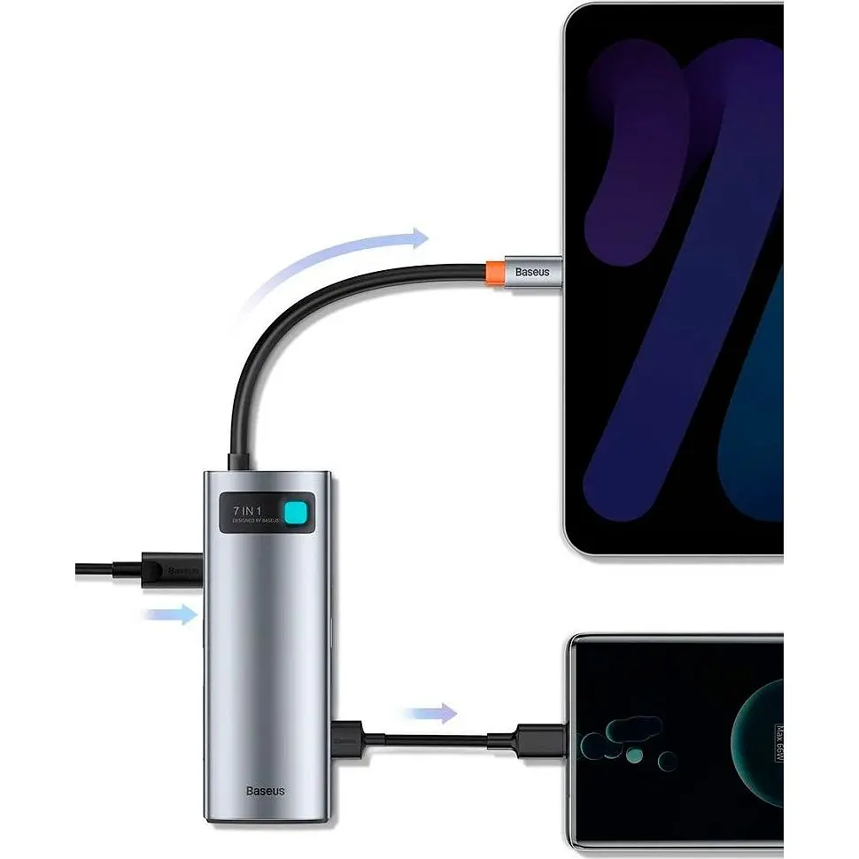 USB-хаб Baseus Metal Gleam Series 7-in-1 Multifunctional Type-C HUB Gray (WKWG020113) [72632] - фото 7