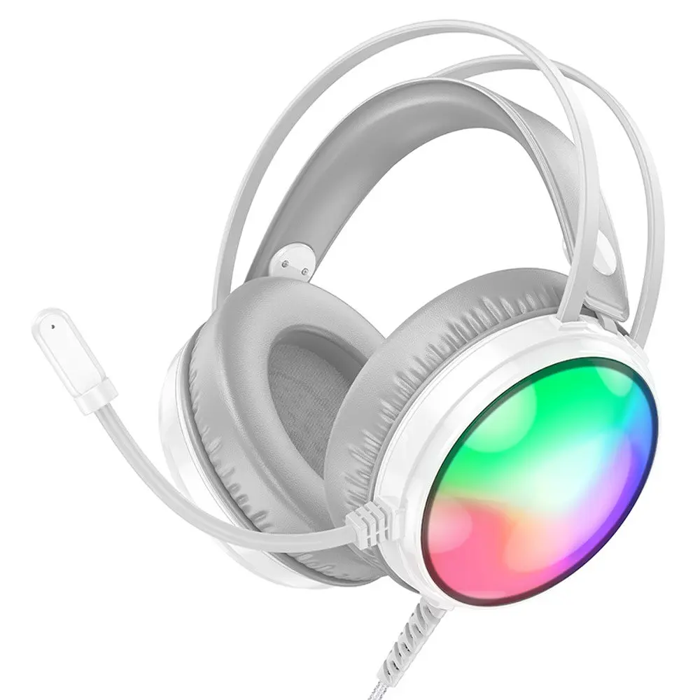 Наушники накладные Borofone BO108 игровые с микрофоном и LED подсветкой Jack 3.5 белый - фото 3