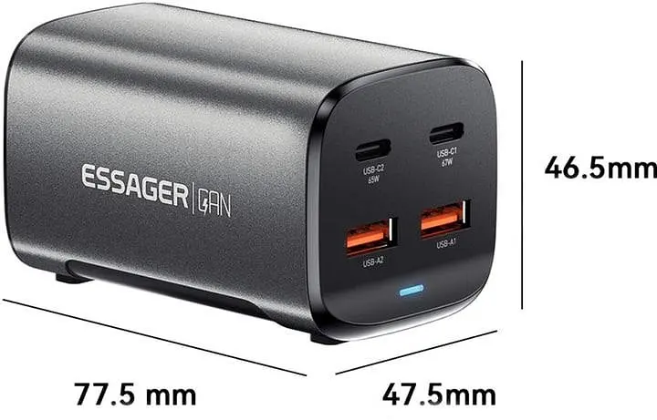 Зарядний пристрій Essager 67w Gan Desktop Charger 4 порти ES-CD35 чорний - фото 8