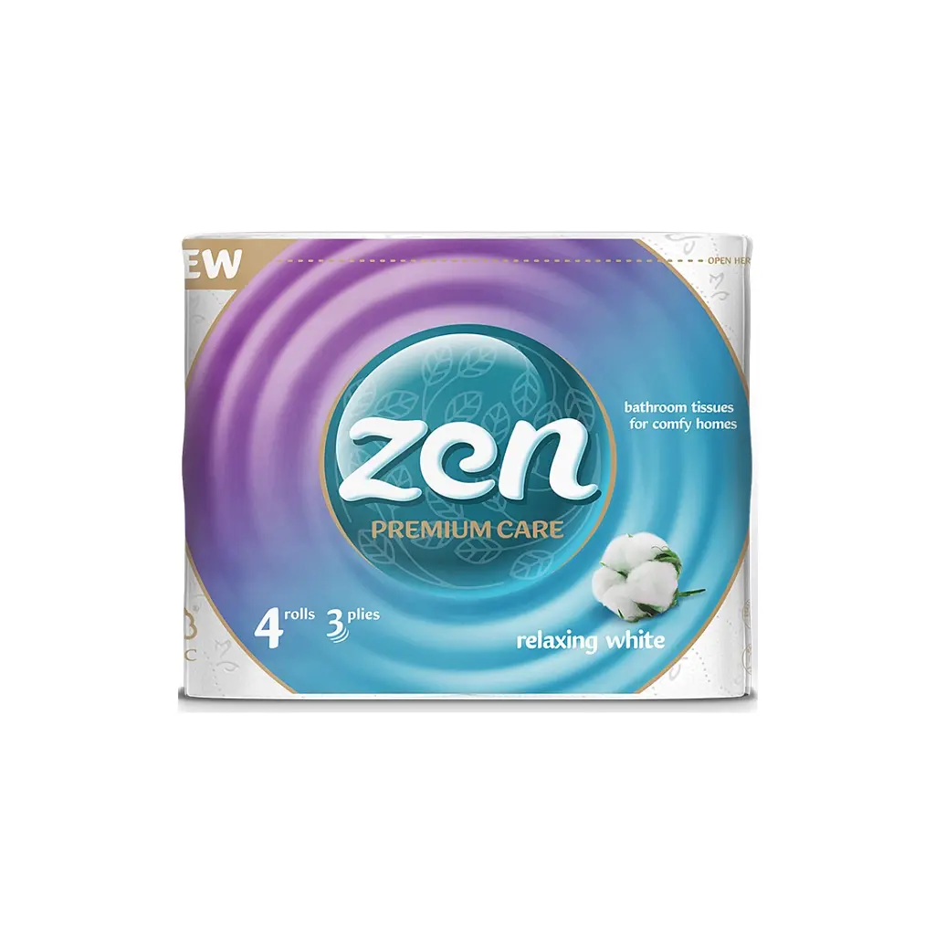 Туалетная бумага Zen Premium Care Relaxing White 3 слоя 4 рулона (5944582100176)