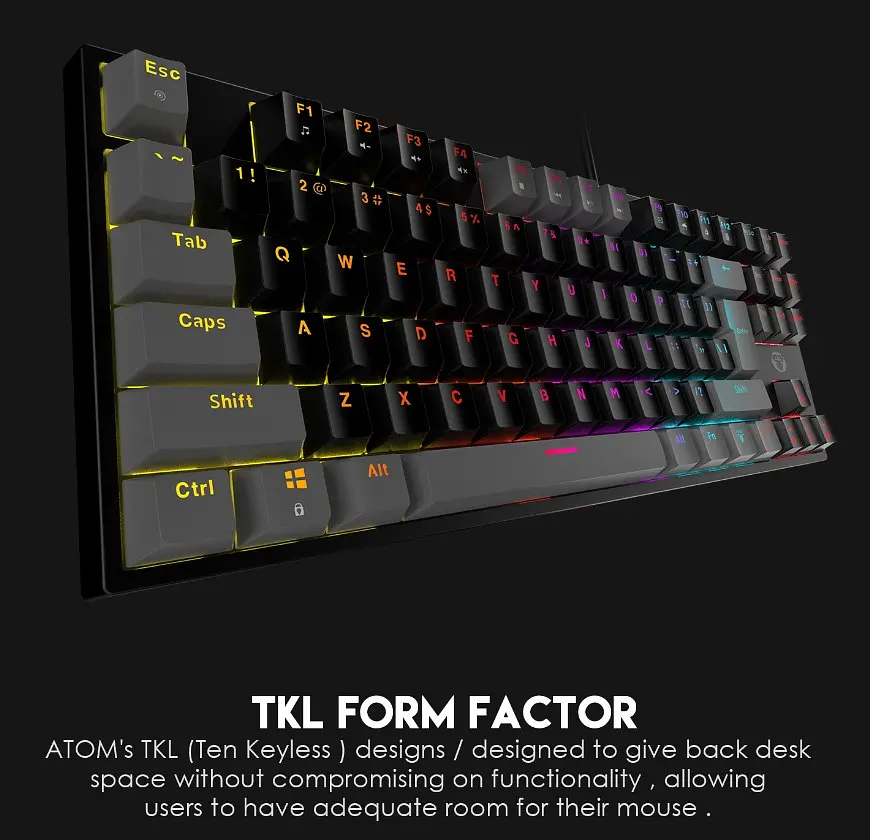 Клавіатура механічна ігрова з підсвічуванням Fantech ATOM MK-876 red switch, Eng, Black - фото 5