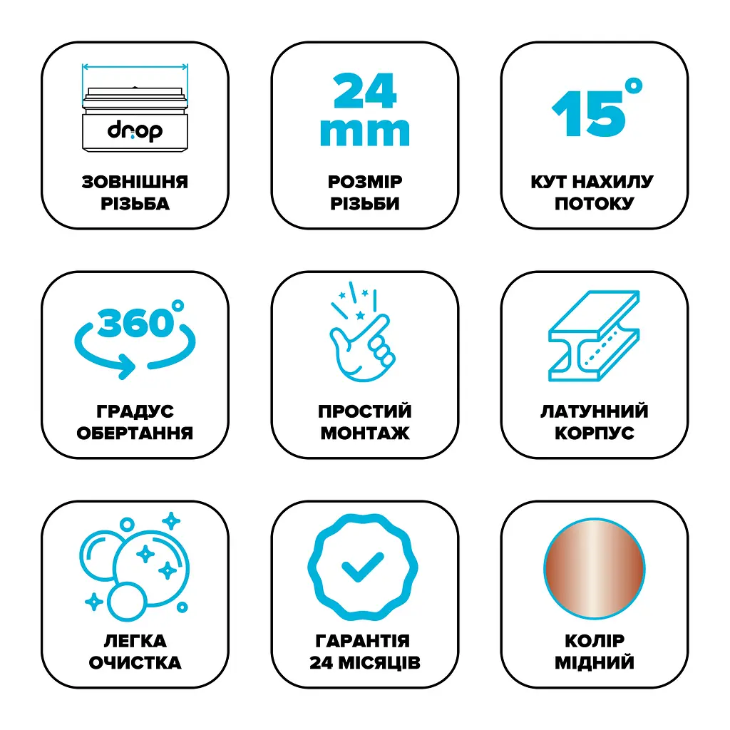 Поворотний адаптер 360° Drop CL360-CPR для змішувача - Кут нахилу 15°, зовнішня М 24мм - фото 6