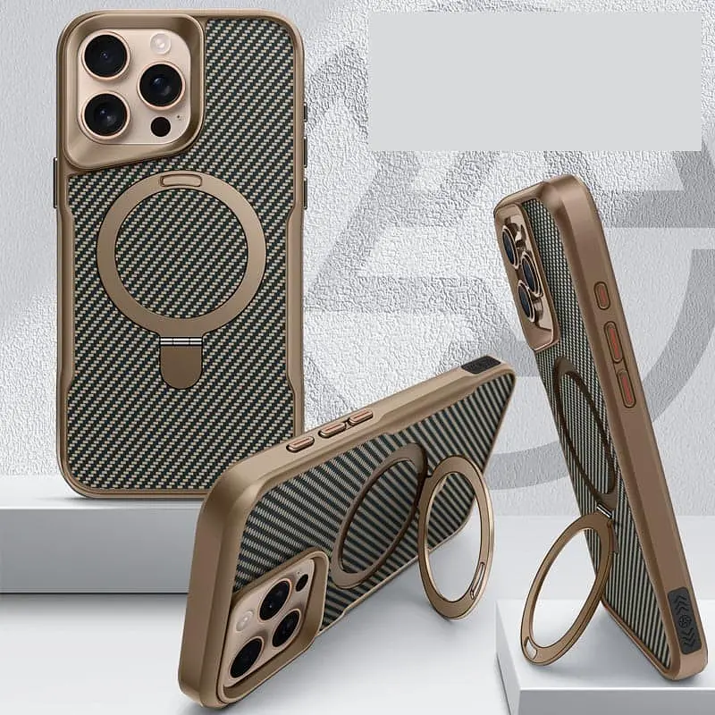 TPU+PC чохол Metal Buttons with MagSafe Carbon Ring для Apple iPhone 16 Pro Max (6.9) Золотий - фото 3