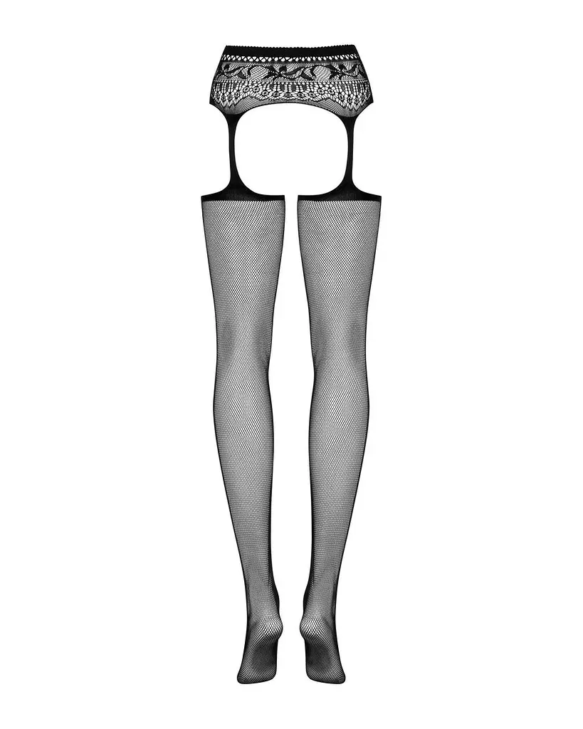 Сітчасті панчохи-стокінги з мереживним поясом Obsessive Garter stockings S307 чорні імітація S/M/L - фото 6