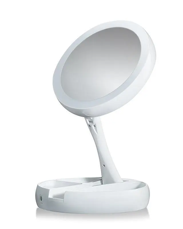 Кругле дзеркало з LED підсвічуванням для макіяжу 2 в 1 зі збільшенням