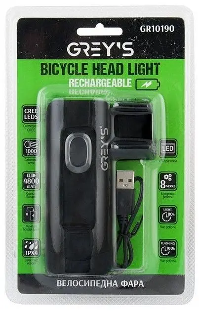 Велосипедна фара Grey's LED 2xCree 8 режимів 1000 lm 4800 mAh (GR10190) - фото 2