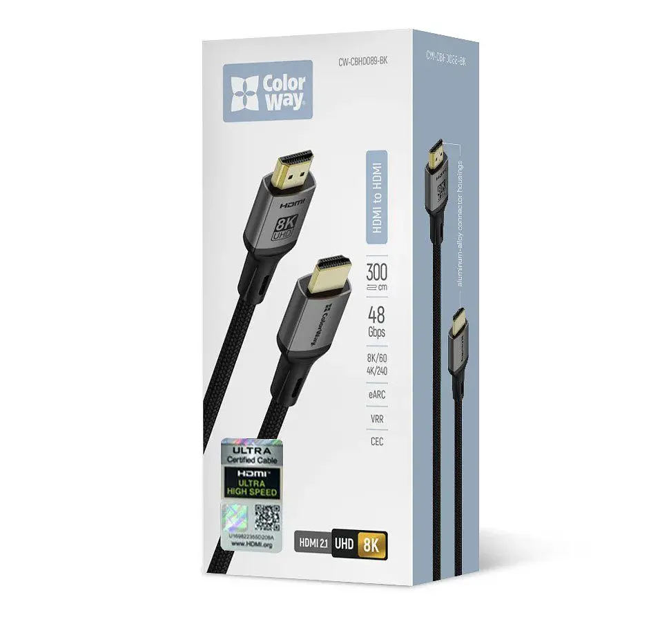 Кабель HDMI Colorway CB-HD089BK UHD v2.1 8K 48Gbit HDR Ethernet ARC 3м - фото 5